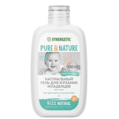 Гель для купания младенцев 250 мл SYNERGETIC, натуральный, гипоаллергенный
