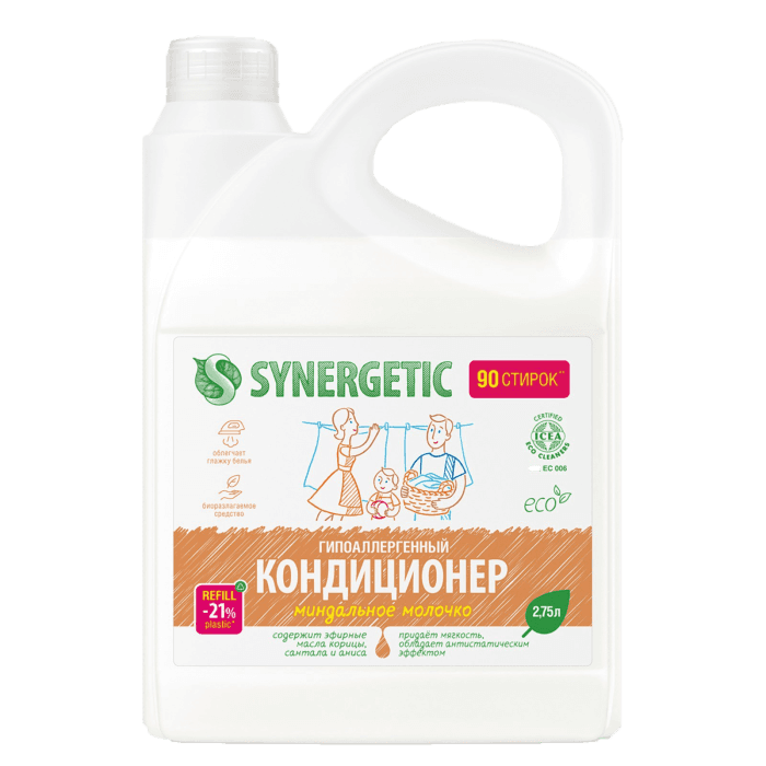 Кондиционер-ополаскиватель для белья 2,75 л SYNERGETIC Миндальное молочко Кондиционер-ополаскиватель для белья 2,75 л SYNERGETIC Миндальное молочко