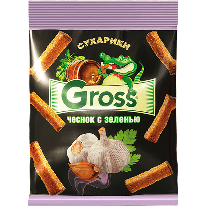 Сухарики Gross 40 гр., Чеснок с зеленью Сухарики Gross 40 гр., Чеснок с зеленью