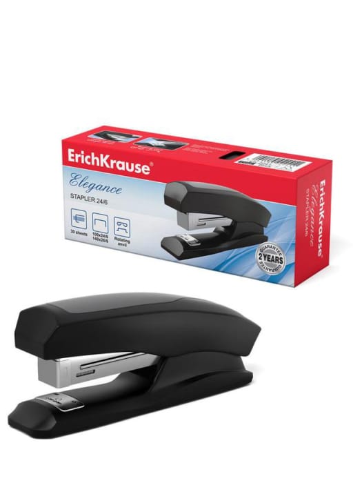 Степлер №24/6, 26/6 до 30 лист ErichKrause Elegance Half-strip, черный, вмещает до 100 скоб, глуби Степлер №24/6, 26/6 до 30 лист ErichKrause Elegance Half-strip, черный, вмещает до 100 скоб, глуби
